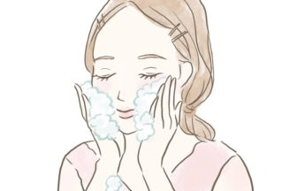 丁寧に洗顔をする女性のイラスト